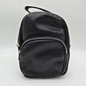 Wild Fable Black Faux Leather Mini Backpack Silver Hardware Adjustable Straps